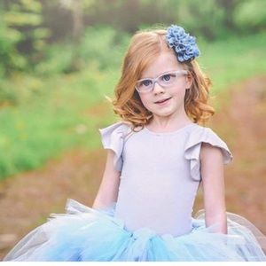 Pale gray flutter sleeve leotard
